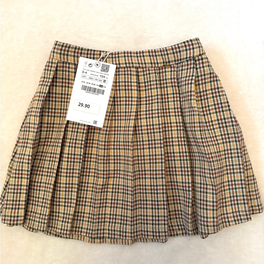 NWT Zara Girls Plaid Panel Pleated Skirt